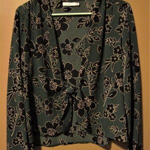 LUSH Green Lightweight Floral Blazer Tie-Front M